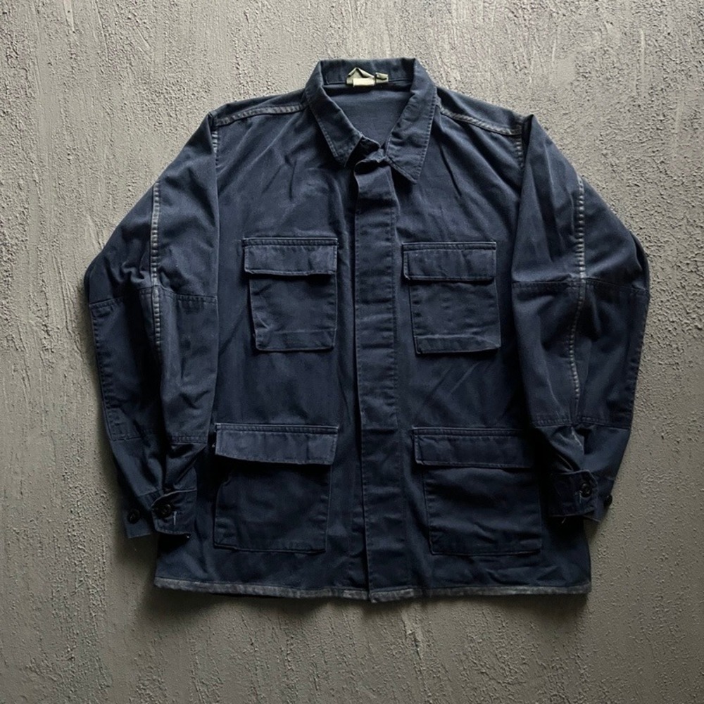 Vintage BDU Combat Jacket Large Long Navy Blue 90s Military Field Coat‎ Modified